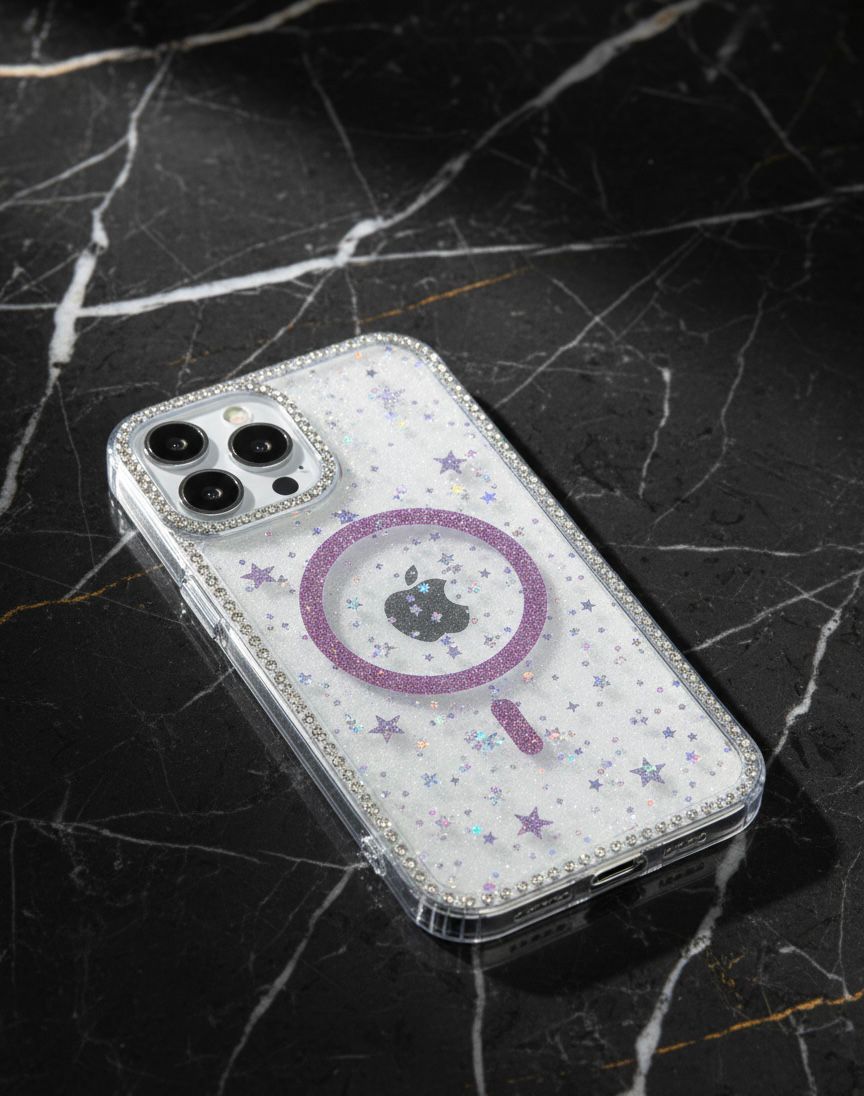 Clear MagSafe Glitter Star iPhone Case – Crystal Border