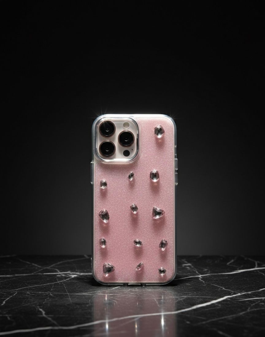Pink Crystal Studded Glitter iPhone Case – Glam Shine Series