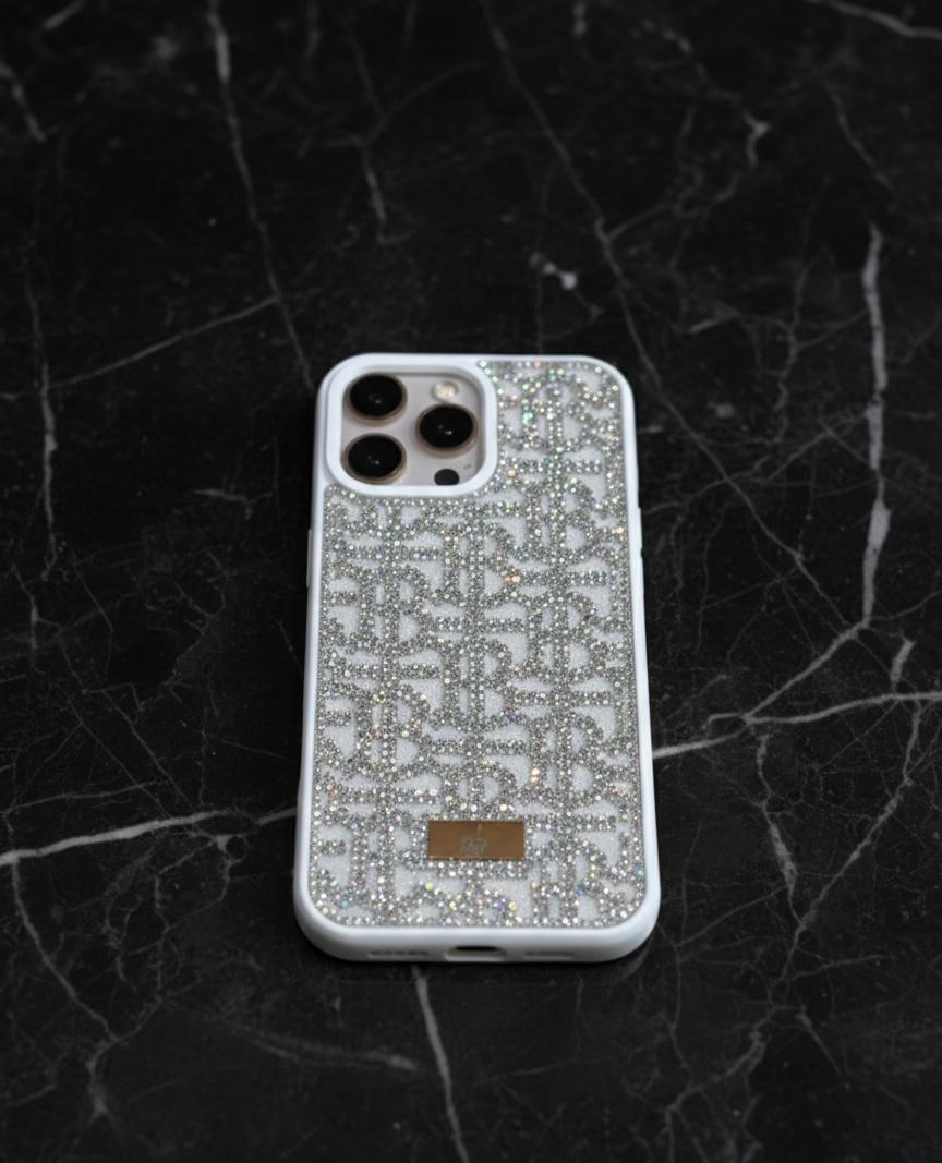 Silver Crystal Monogram Glitter iPhone Case – Luxury Sparkle Edition