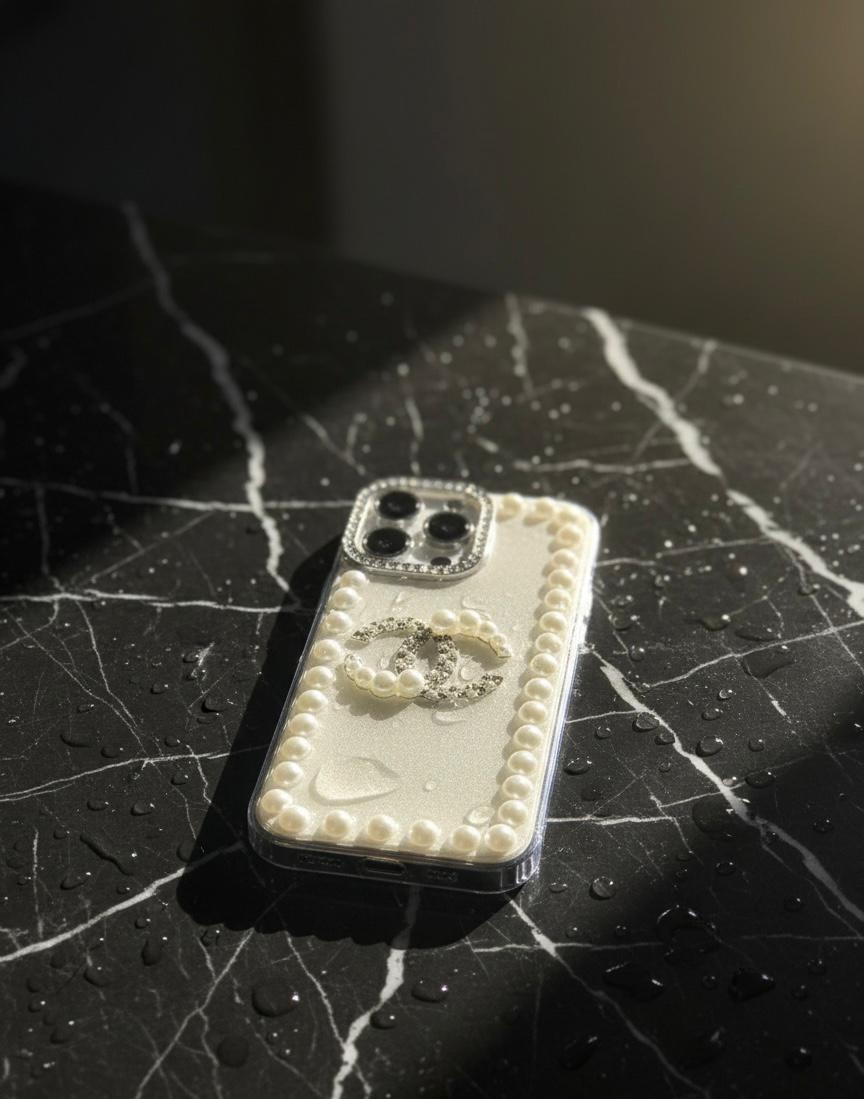 Pearl CC Luxury Rhinestone iPhone Case – Elegant Designer Style